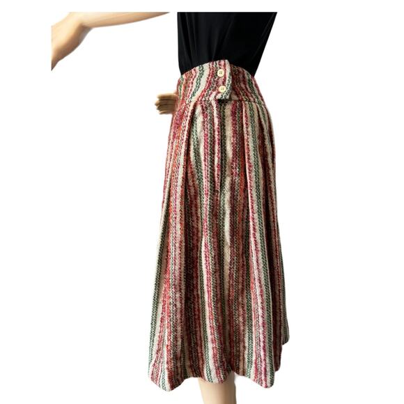 American Vintage high waisted pleated boucle striped midi skirt size small - Picture 14 of 16